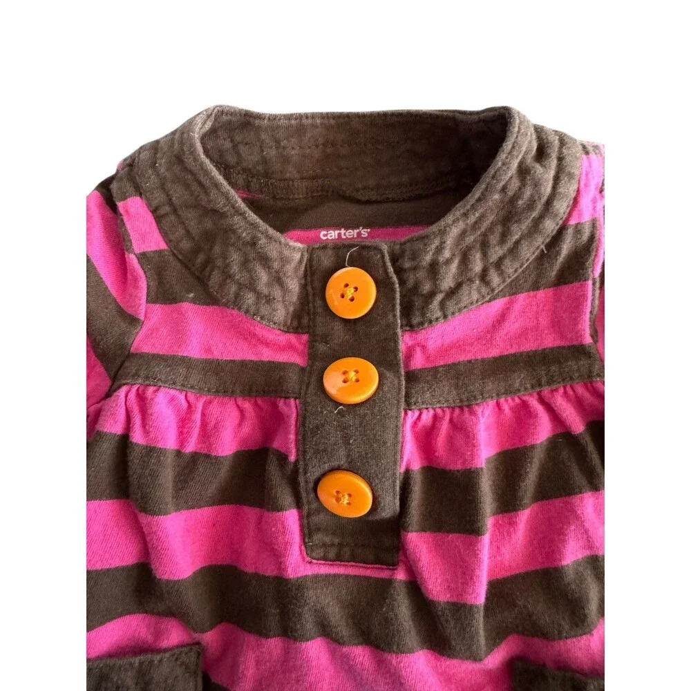 Carters Dress Pink & Brown With Orange Buttons 6 Months‎ Cute Adorable Baby Gift